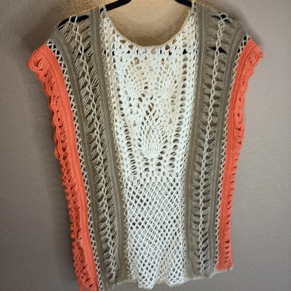 Chico's Boho Crochet Floral Knit Festival Open Knit Sweater/ Size 3/ XL - Picture 7 of 9